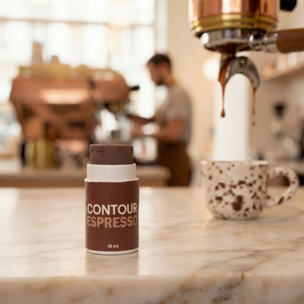 Il contour in stick Espresso sul bancone di un bar, accanto alla macchina del caffè