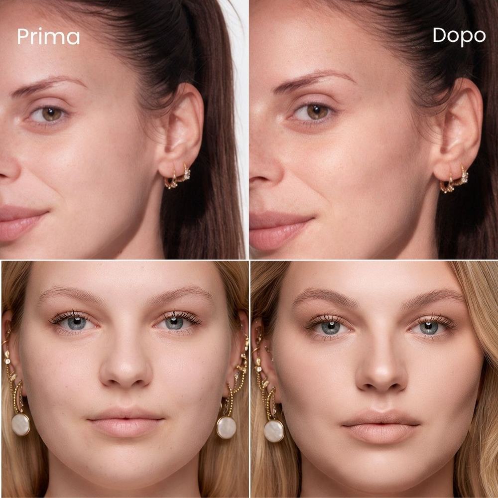 Due visi prima e dopo il contour in stick Milky di Enooso